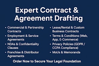 draft legal contracts, agreement, ndas, and more