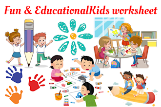 design kids worksheet and activity pages for fun learning