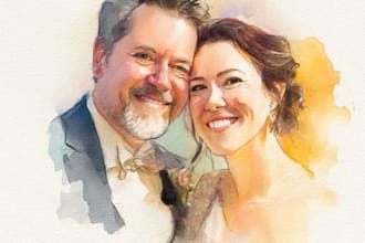 draw watercolor portrait wedding couple family gift