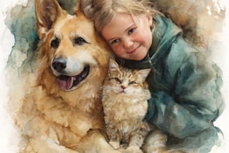 paint dog, cats, whatever pet portrait with watercolor