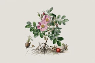 do watercolor botanical of flowers, leaves, fruits, plants