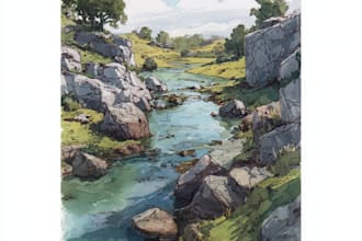 paint a watercolor and gouache landscape illustration
