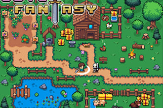 do top down pixel art tileset game assets, rpg game art, tile map, sprite sheet