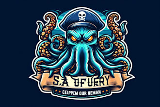design creative sea fury kraken octopus mascot logo for your business