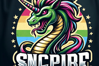design vintage snake unicorn esport mascot logo  with t shirt design
