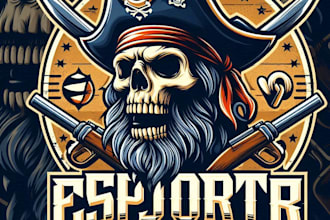 design vintage esport pirate skull mascot logo   with t shirt design
