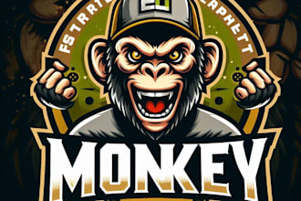design high quality vintage monkey esport mascot logo with t shirt design