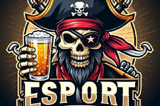 vintage esport pirate skull mascot logo with t shirt design
