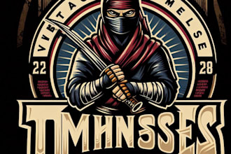 design a vintage timeless ninja assassin mascot logo with premium t shirt design