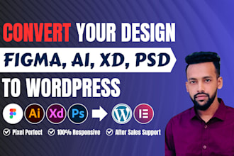 convert figma, PSD, xd or sketch to wordpress using elementor pro