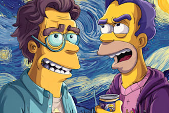 turn you into a yellow cartoon simpsons style portrait
