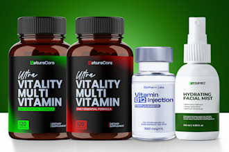 create supplement label, vials, medicine label and packaging design