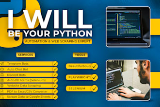 build custom python bots for telegram, discord and scraping