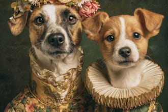 combine adult and puppy photos together for a pet portrait