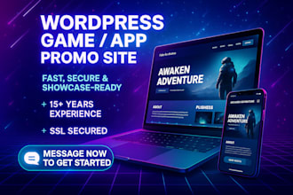 design a cinematic wordpress game or app promo site fast loading website and SEO