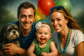 draw cute portrait, couple portrait or family portrait
