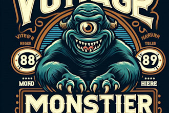 design a vintage monster mascot logo and t shirt design
