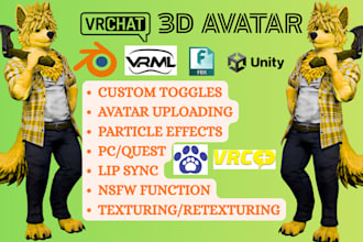 create custom vrchat avatar 3d model vr character vrc avatar furry nsfw, vr chat