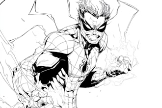 draw black and white comic superhero character line art