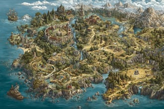 draw unique cartoonic fantasy vector map