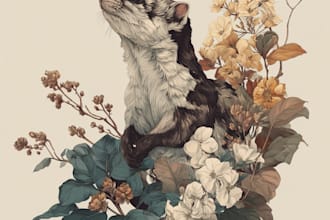 draw an animal and botanical illustration