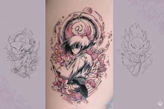 illustration for anime tattoo in color