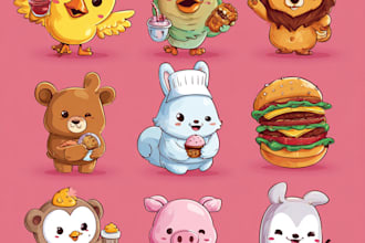 create character, cute, animal, food and cartoon mascot vector