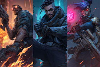 design cyberpunk and fantasy character splash art