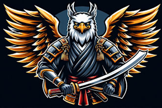 design eagle samurai logo with t shirt for your business