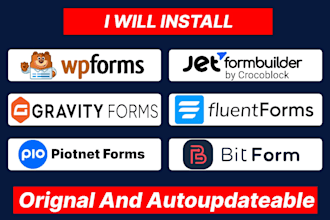 install wp form, jetform builder, gravityform, fluentform, piotnetform, bitform