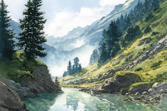 draw a watercolor landscape illustration