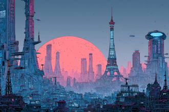 draw illustration of futuristic cyberpunk city