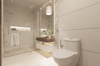 create minimalistic bathroom 3d realistic render