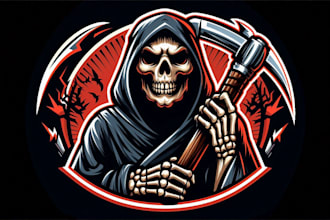 create skull reaper logo with t shirt for your business