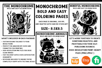create custom monochrome bold and easy coloring pages for amazon KDP in any