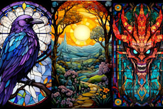 draw classic line art colored art stained glass art character design mosaic art