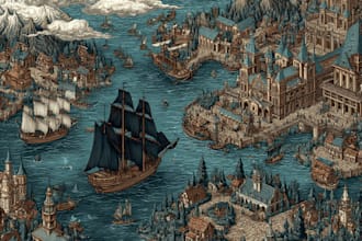 draw a fantasy map with digital watercolours