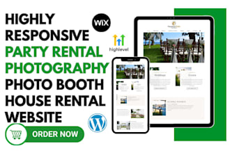 design party rental website photography event photo booth house rental website