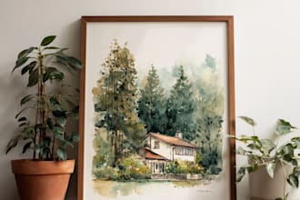 landscape or house into watercolor poster