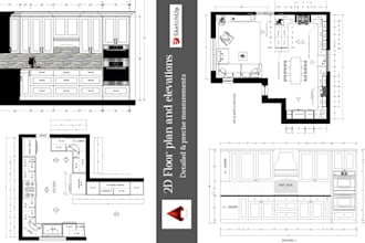draw detailed 2d kitchen floor plans and elevations