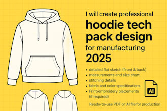 create professional hoodie techpack design for manufacturing