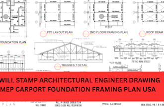 stamp architectural engineer drawing mep carport  founation framing USA