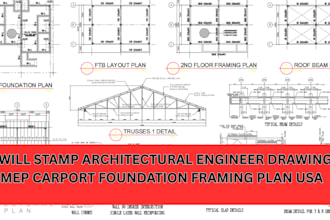 stamp architectural engineer drawing mep carport foundation framing plan USA