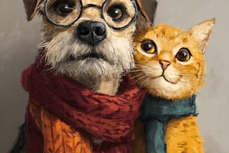 draw pet portrait character logo and friendship portrait