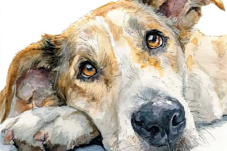 create a cute watercolor art style of your pet portrait