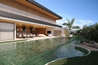 buildup luxurious modern villa, with private swimming pool, outdoor living space