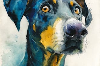 paint dog, cats, whatever pet portrait with watercolor