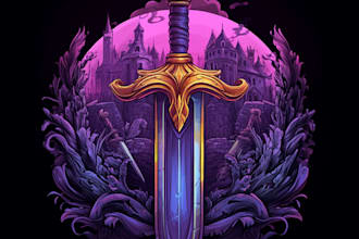 draw medieval fantasy game, rpg, mmo game logo