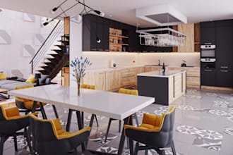 renovate modern kitchen,render dining area,open plan layout,home interior design