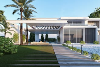 renew 3d exterior design, modern villa,pool side,real estate, sketchup rendering
